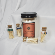 Load image into Gallery viewer, Wooden Matches with Glass Jar, mini 25 ml jar with 25 wooden matches 1.75&quot; colored tip, with white background

