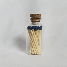 Load image into Gallery viewer, Wooden Matches with Glass Jar, mini 25 ml jar with 25 wooden matches 1.75&quot; colored tip, with white background
