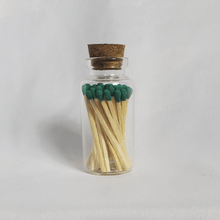 Load image into Gallery viewer, Wooden Matches with Glass Jar, mini 25 ml jar with 25 wooden matches 1.75&quot; colored tip, with white background
