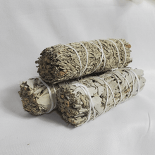 Load image into Gallery viewer, 3 4&#39; bundles of white and blue sage with white background
