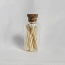 Load image into Gallery viewer, Wooden Matches with Glass Jar, mini 25 ml jar with 25 wooden matches 1.75&quot; colored tip, with white background
